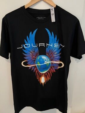 Express Black Graphic Tee with Blue & Red Winged Earth Design